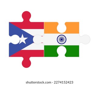 Connected puzzle of flags of Puerto Rico and India, vector