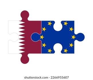 Connected puzzle of flags of Qatar and European Union, vector