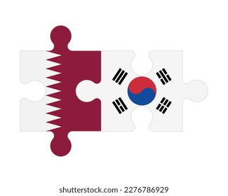 Rompecabezas conectados de banderas de Qatar y Corea del Sur, vector