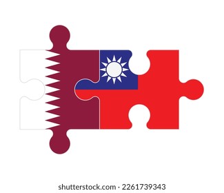 Connected puzzle of flags of Qatar and Taiwan, vector