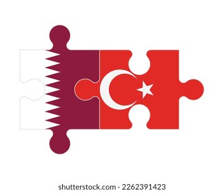 Connected puzzle of flags of Qatar and Turkey, vector