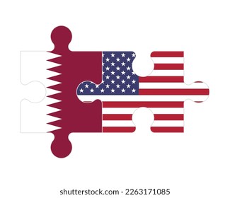 Verbundenes Rätsel der Flaggen Katars und der USA, Vektorgrafik