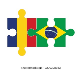 Rompecabezas conectado de banderas de Rumania y Brasil, vector