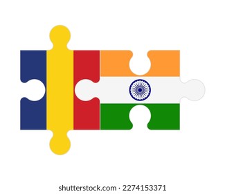 Connected puzzle of flags of Romania and India, vector