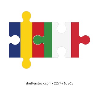 Connected puzzle of flags of Romania and Italy, vector