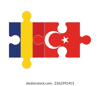 Connected puzzle of flags of Romania and Turkey, vector