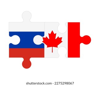Connected puzzle of flags of Russia and Canada, vector
