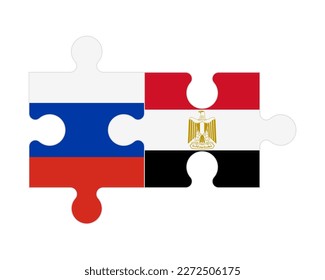 Rompecabezas conectado de banderas de Rusia y Egipto, vector