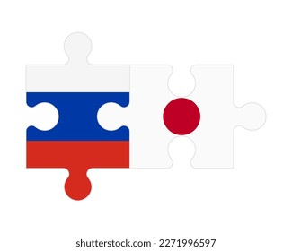 Connected puzzle of flags of Russia and Japan, vector