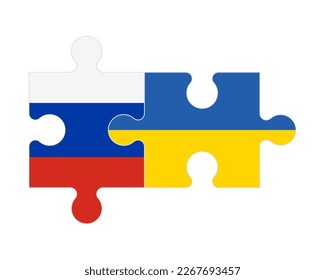 Connected puzzle of flags of Russia and Ukraine, vector