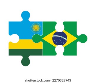 Connected puzzle of flags of Rwanda and Brazil, vector