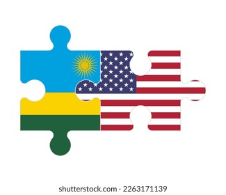Rompecabezas conectado de banderas de Ruanda y Estados Unidos, vector