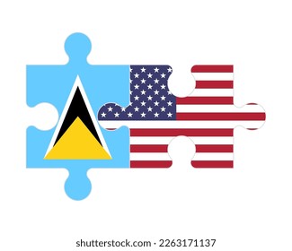 Verbundenes Rätsel aus Flaggen von Saint Lucia und USA, Vektorgrafik