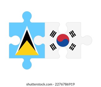 Connected puzzle of flags of Saint Lucia and South Korea, vector