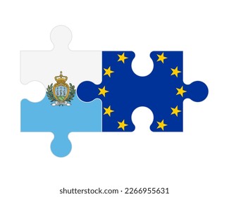Connected puzzle of flags of San Marino and European Union, vector