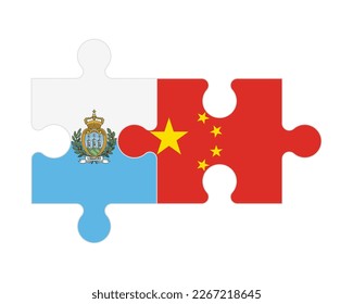 Connected puzzle of flags of San Marino and China, vector