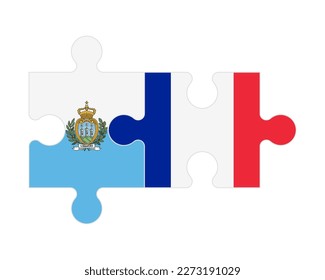 Connected puzzle of flags of San Marino and France , vector
