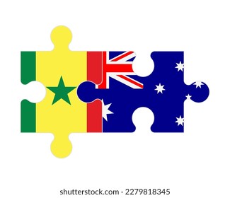 Connected puzzle of flags of Senegal and Australia, vector