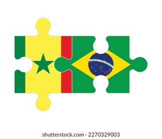 Rompecabezas conectado de banderas de Senegal y Brasil, vector