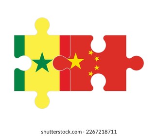 Connected puzzle of flags of Senegal and China, vector