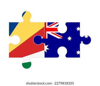 Connected puzzle of flags of Seychelles and Australia, vector