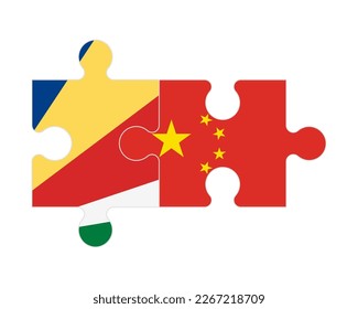 Connected puzzle of flags of Seychelles and China, vector