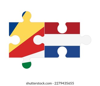 Connected puzzle of flags of Seychelles and Netherlands, vector