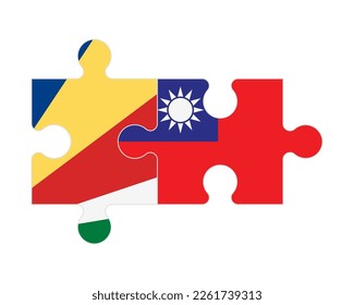 Connected puzzle of flags of Seychelles and Taiwan, vector