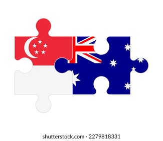 Rompecabezas conectados de banderas de Singapur y Australia, vector
