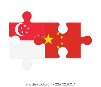 Connected puzzle of flags of Singapore and China, vector