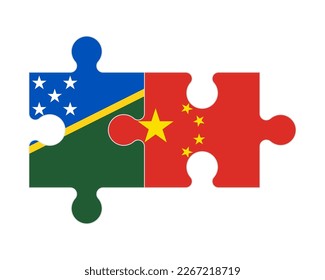 Rompecabezas conectado de banderas de las Islas Salomón y China, vector