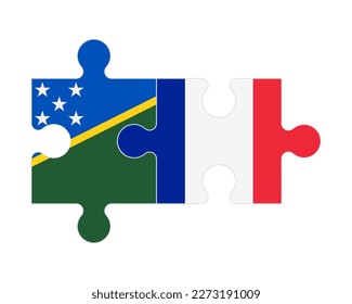 Rompecabezas conectados de banderas de las Islas Salomón y Francia, vector