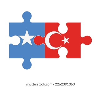 Rompecabezas conectado de banderas de Somalia y Turquía, vector