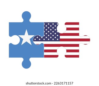 Rompecabezas conectados de banderas de Somalia y Estados Unidos, vector