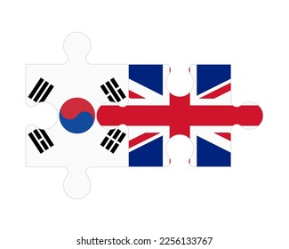 Connected puzzle of flags of South Korea and United Kingdom, vector