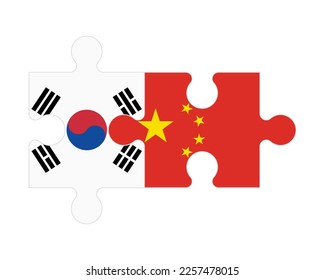 Connected puzzle of flags of South Korea and China, vector