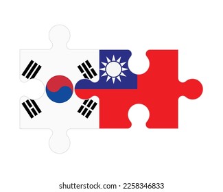 Connected puzzle of flags of South Korea and Taiwan, vector