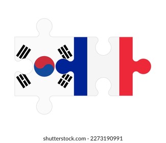 Connected puzzle of flags of South Korea and France, vector