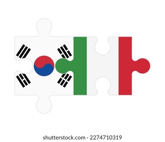 Connected puzzle of flags of South Korea and Italy, vector