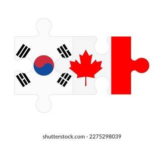 Connected puzzle of flags of South Korea and Canada, vector