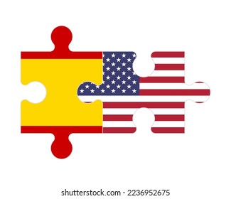 Rompecabezas conectado de banderas de España y América, vector
