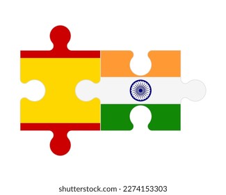 Connected puzzle of flags of Spain and India, vector