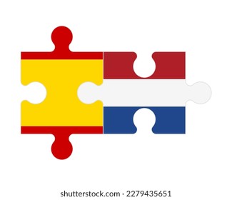 Connected puzzle of flags of Spain and Netherlands, vector