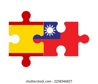 Rompecabezas conectado de banderas de España y Taiwán, vector