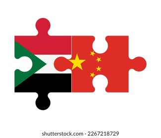Connected puzzle of flags of Sudan and China, vector