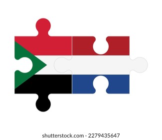 Connected puzzle of flags of Sudan and Netherlands, vector