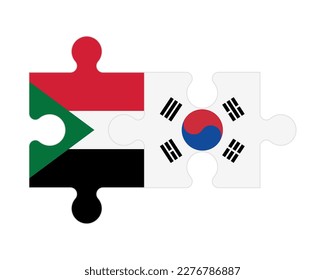 Connected puzzle of flags of Sudan and South Korea, vector