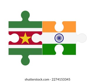 Connected puzzle of flags of Suriname and India, vector