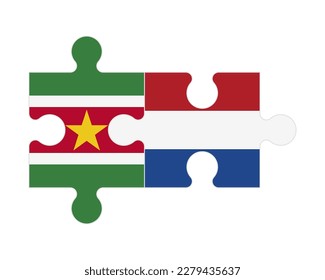 Rompecabezas conectados de banderas de Suriname y los Países Bajos, vector