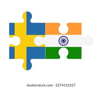 Connected puzzle of flags of Sweden and India, vector
